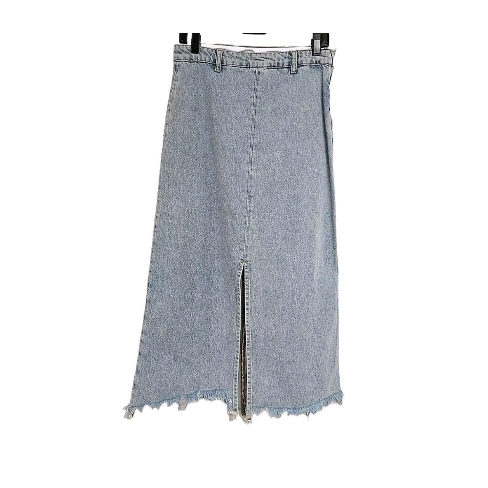 Zara Denim Maxi Skirt Front Split Hem Light Washed Women's Size M/ 30"×33" Y2K